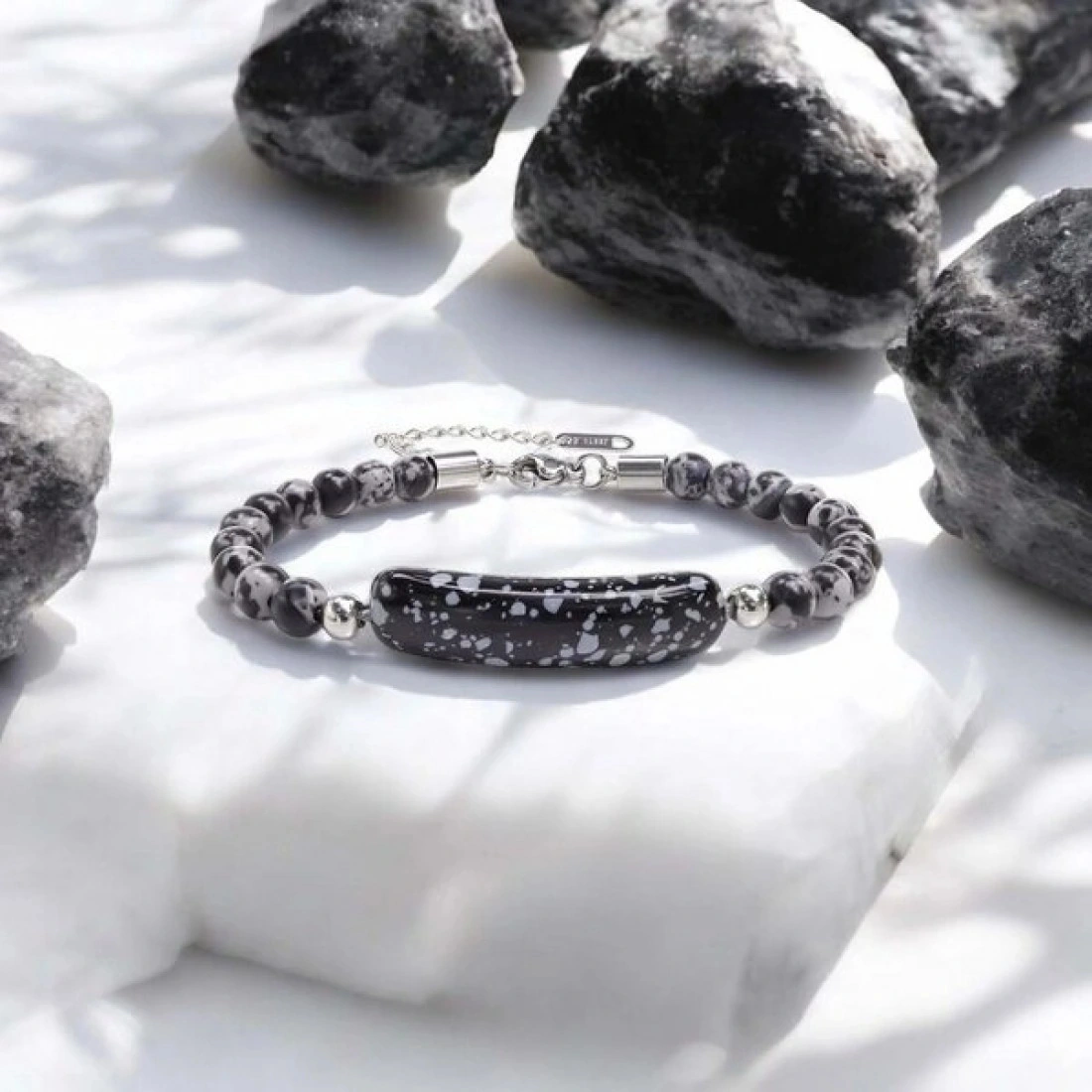 Moncuk Design Snowy Obsidian Doğaltaş Çelik Halat Ve Çelik Klipsli Bileklik 33512b19d2 Çok Renkli