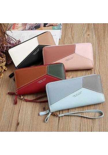 Çift Fermuarlı Bayan Uzun Çanta Ekleme Bozuk Para Çantası Kırmızı Kırmızı