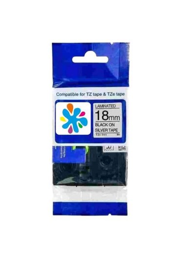 Brother Tze-941 Gümüş Üzerine Siyah Uyumlu Etiket 18mm Gri