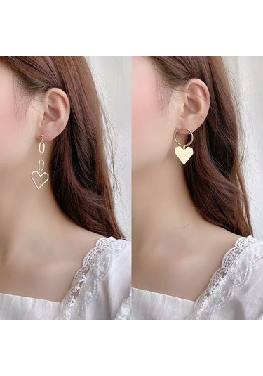 E2112-10 Beyaz K Asimetrik Aşk Aşk Gümüş İğne Küpe Basit Küpe