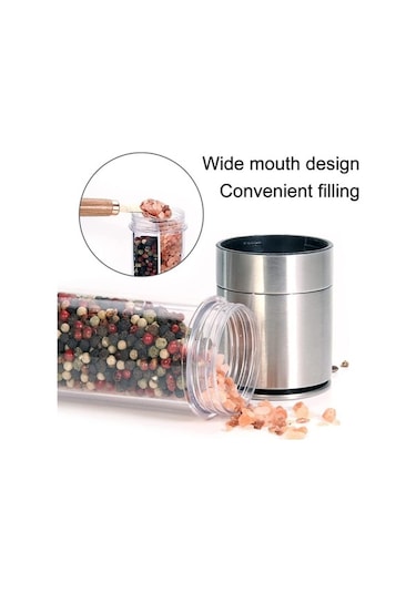 Ulzyvf Ve Ve Tuz Şeffaf Mekan Manuel Karabiber Değirmeni, Ahşap Tabanlı Ayarlanabilir 2'li Set, Ev Ve Dış Mekan Kullanımı İçin Ahşap - Şeffaf