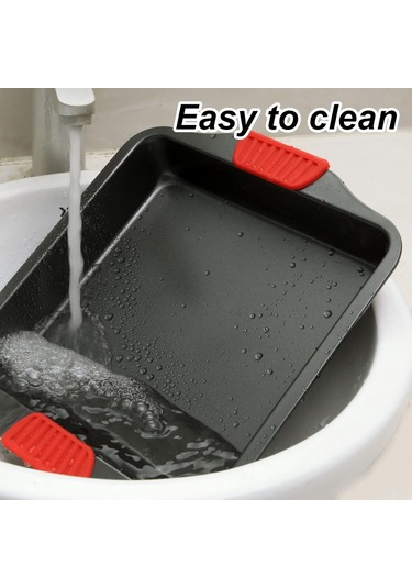 Silikon Saplı Kare Fırın Tepsisi Metal Yanmaz Yapışmaz 30 Cm Siyah