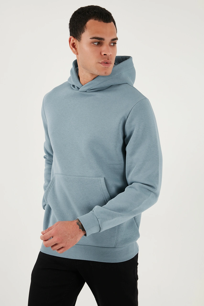 Buratti Regular Fit Kapüşonlu Kanguru Cepli Içi Tüylü Yumuşak Şardonlu Erkek Sweat 5905281 Mavi