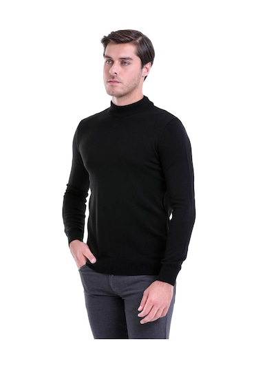 Hatemoğlu Yarım Balıkçı Regular Fit Erkek Triko Kazak Siyah