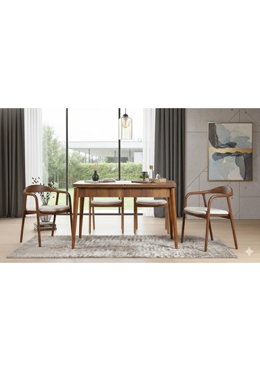 Elyse 4 Kişilik Açılır Yemek Masası Takımı Modern Ve Şık Tasarım Ceviz Beyaz