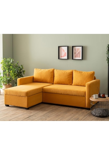 Pafu Kado Yataklı Köşe Koltuk Takımı - Bohem Hardal Hardal