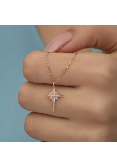 Himarry 925 Ayar Gümüş Rose Kutup Yıldızı Kadın Gümüş Kolye Beyaz