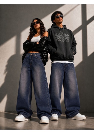 St.poll Eskitme Bakır Yıkamalı Unisex Baggy Jeans Pantolon Bakır Yıkama