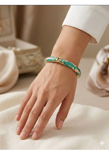 Rosy Mint Mine İşlemeli Kelepçe Bileklik - Kbl0464 Çok Renkli