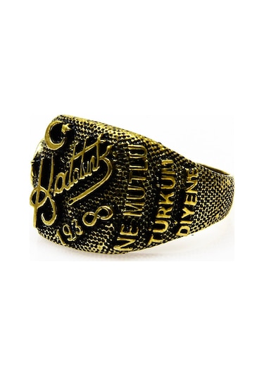 Atatürk İmzası Şekilli Erkek Ayarlanabilir Yüzük Euy1257 Sarı