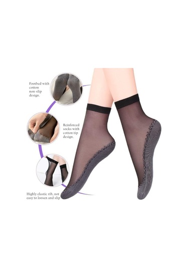Jeehugo Güvenli Yürüyüş Için Nane Desenli Antir Kayma Pamuk Tabanlı İnce Çoraplar - Siyah 10'lu Paket Siyah