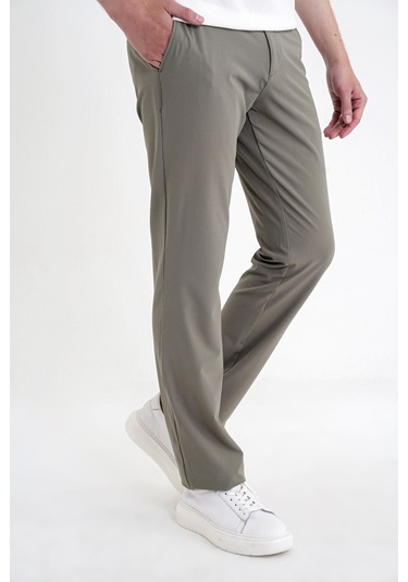 Regular Fit Yan Cep Doku Desenli Beli Lastikli Haki Pantolon P 1212