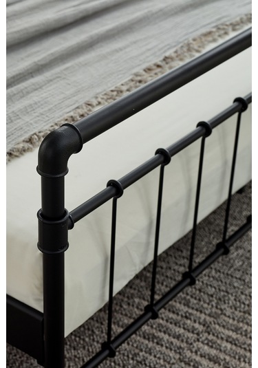 Odin Çift Kişilik Metal Karyola-siyah Ahşap Latalı