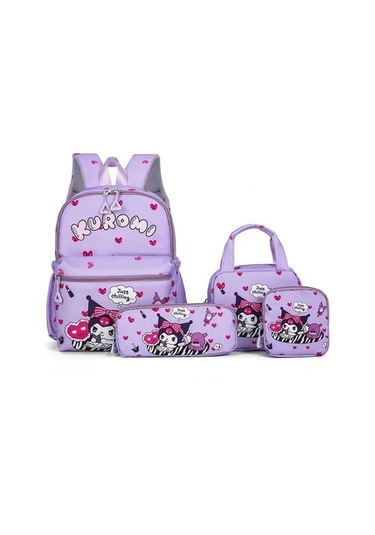 Getfit 4pcs Kuromi Sırt Çantası, Kalem Kılıfı, Omuz Çantası, Cüzdan Seti, Hello Kitty Sanrio School B Beyaz