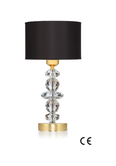 5 Tal Kristal Masa Abajuru Gold Kaplama Kumaş Başlık Siyah