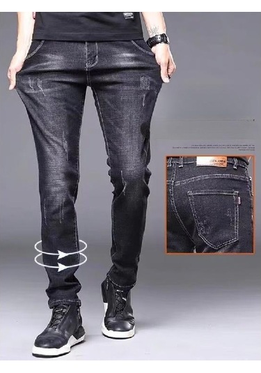 Kot Erkek Yaz Streç Tüm Eşleşen Dar Kesim Pantolon İş Rahat Tüm Maç Uzun Pantolon Dar Kesim Düz Bacak Pantolon Erkek Siyah