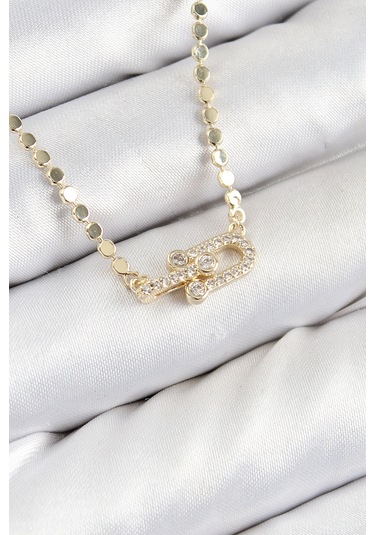 Pirinç Zirkon Taşlı Tifany Model Ezme Zincir Gold Renk Kadın Kolye - Tj-bko10393 Gümüş
