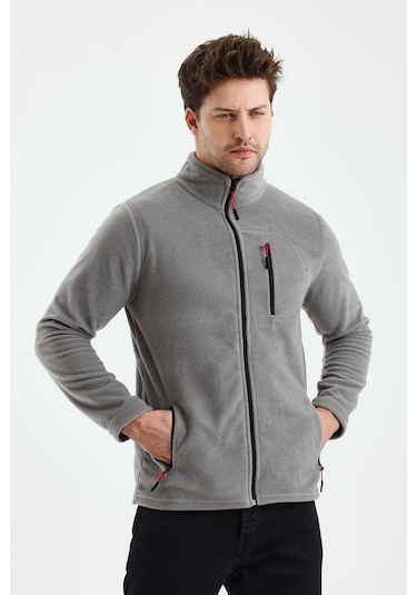 Erkek Outdoor Fermuarlı Polar Ceket Gri