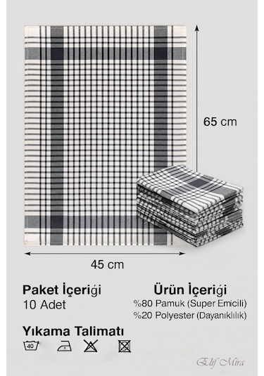 10 Lu Lüks Mutfak Kurulama Bezi Seti 45x65 Cm Table Linen Siyah