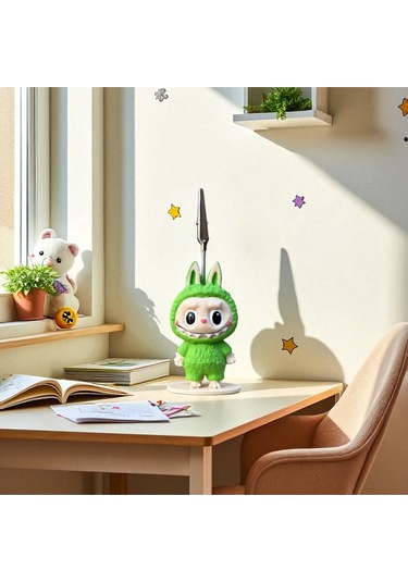 Dekoratif Sevimli Labubu Notluk - Kağıt Tutacağı - Fotoğraf Tutacak Yeşil