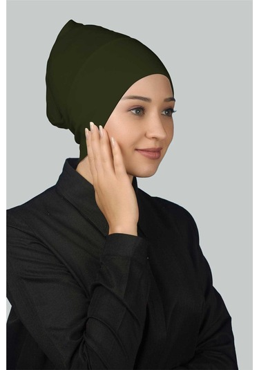 Altobeh Hazır Pratik Geçmeli Uzun Boru Tesettür Bonesi - Haki