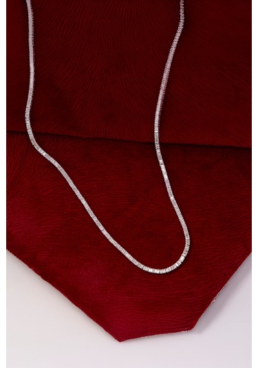 925 Ayar Gümüş Rodyumlu Full Zirkon Taşlı Su Yolu Baget Bayan Kolye - 50 CM