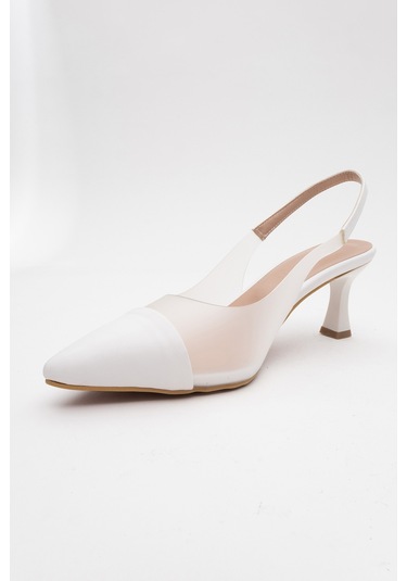 Moore Beyaz Şeffaf Arkası Açık Sivri Burun Kadın Topuklu Ayakkabı Beyaz