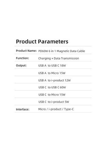 Cbtx Enkay Hat Prince 6in1 1M PD 60 W Manyetik Usb Şarj Veri Kablosu