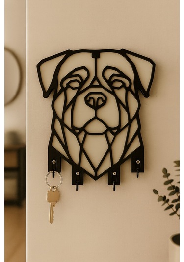 Geometrik Köpek Figürlü Duvar Tipi Anahtarlık Askılığı Siyah - Beyaz