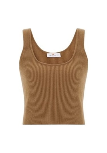 Peraluna Krop Fit Kadın Triko Atlet Camel Camel