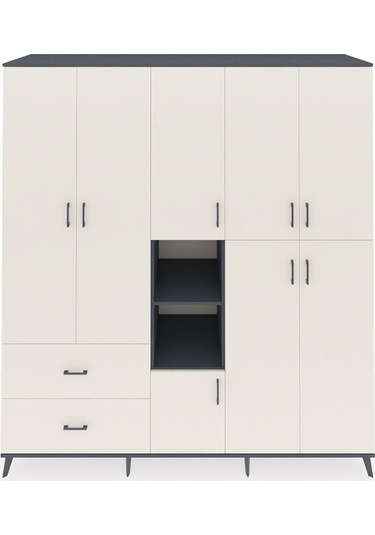 Kronos Dolap 12 Raflı 2 Çekmeceli Tek Askılı 220x59x243 Antrasit-aytaşı/aytaşı Aytası/aytası