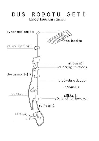 Byka Siyah Başlıklı Kaliteli Robot Kare Duş Sistemi Çok Fonksiyon Siyah