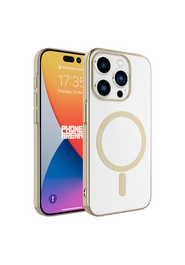 Butam Bilişim İphone 15 Pro Max Uyumlu Wireless Şarj Özellikli Pixel Magsafe Kılıf-gold Gold