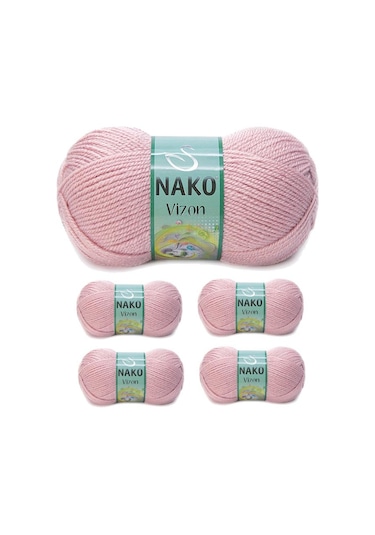 5 Adet Vizon Premium Akrilik El Örgü İpi Yünü Renk No:10275 Pembemsi Pudra