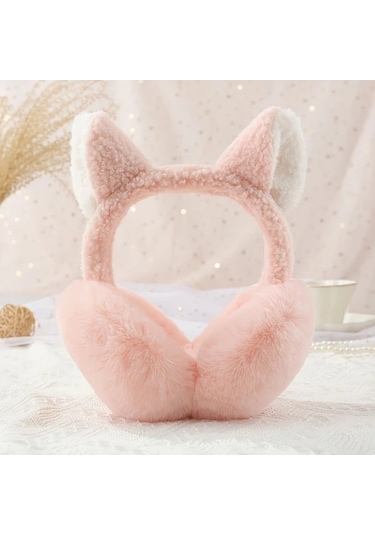 Elmpaly Kedi Kulaklı Kadınlar İçin Pembe Katlanır Tüylü Kulaklıklar