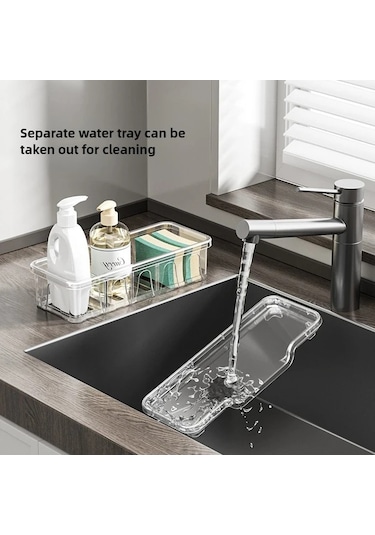 Elmpaly Şeffaf Lavabo Organizerı Süngerlik Sabunluk Bulaşık Fırçası Yer Temizleyici Askısı Şeffaf Beyaz