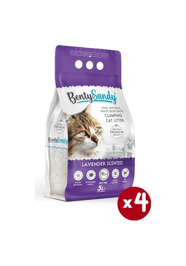 Benty Sandy Lavanta Kokulu İnce Topaklaşan Bentonit Kedi Kumu 4 x 5 L