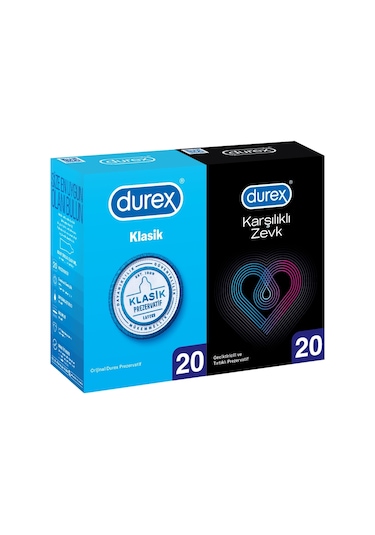 Durex Klasik Prezervatif 20'li + Karşılıklı Zevk Prezervatif 20'li