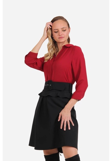 Kadın Yüksek Bel Pileli Etek Frn4050 Siyah