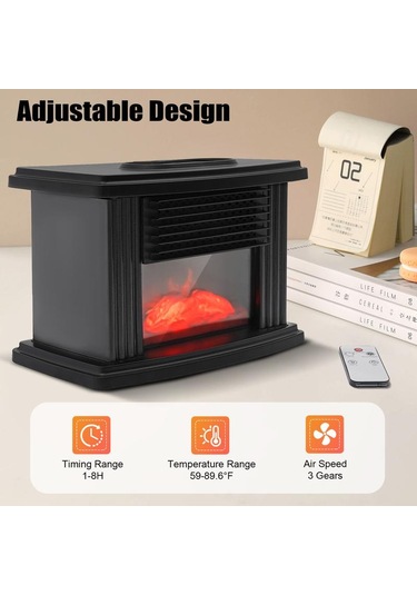 Cncest Elektrikli Soba Ayaklı Isıtıcı, 3d Alevler Ve Odun Yakma Efekti - 1000w