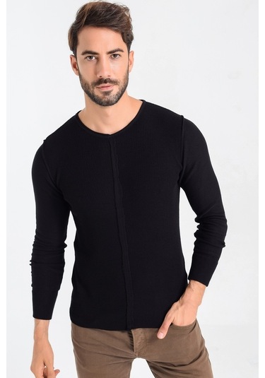 Heyss Bisiklet Sosis Yaka Erkek Triko Kazak Ön Şerit Detaylı