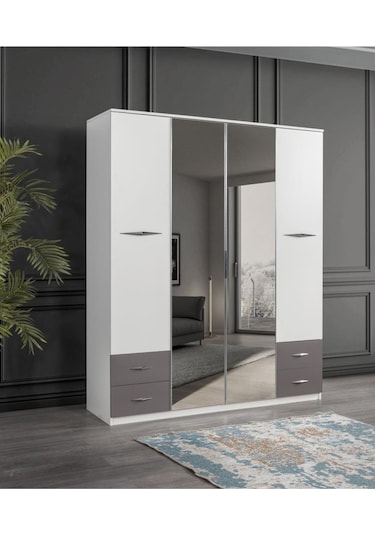 Bella 4 Kapılı Gardırop Aynalı Çekmeceli 170x55x210