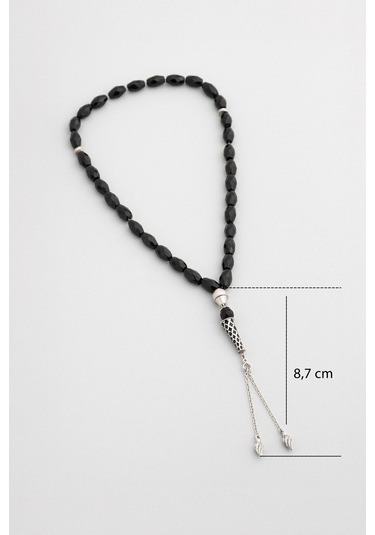 Doğal Oniks Taşlı 24 Cm Gümüş Tesbih Beyaz