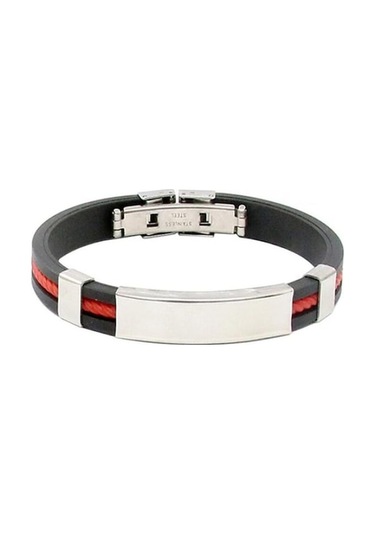 Novahub Kırmızı Erkek Kadın Serin Paslanmaz Çelik Kauçuk Bileklik Bileklik Toka Manşet Bilezik Kırmızı Kırmızı