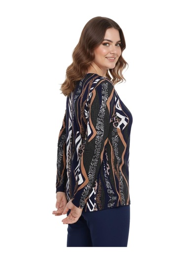 Linsolita Kadın V Yaka Modelli Baskılı Bluz Bgl-st05107 Lacıvert
