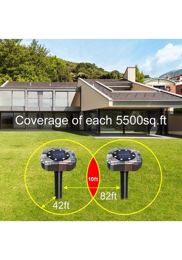 Geeroyoo 2'li Paket Güneş Enerjili Ultrasonik Gönüllü Kovucu, Led Toprak Lambası, Beyaz Işık, 200-400 M² Kapsama Alanı, Ip44 Su Geçirmez