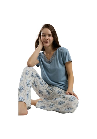 Arnetta Kadın Mavi Kısa Kollu Pijama Takımı 3200 Çok Renkli
