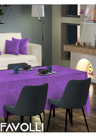 Kadife Dokulu Menekşe Moru Masa Örtüsü Menekşe Moru