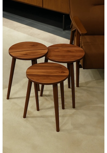 Madrid 3'lü Zigon Sehpa %100 Mdf Yuvarlak Ahşap/urartu