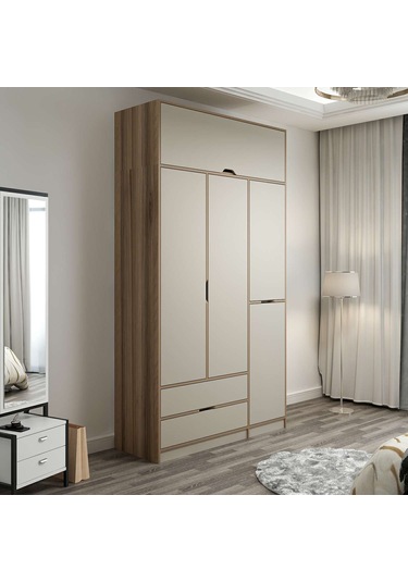 Elina 3 Kapaklı Dolap + Yüklük - Dore/kumtaşı Çok Renkli
